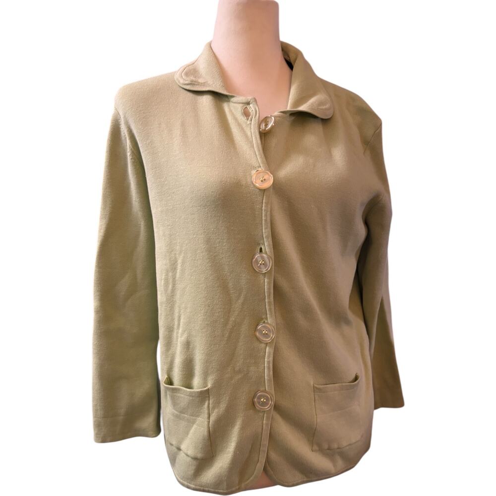 Grace Elements Silk Blend Cardigan, Sage Green Peter Pan Collar, Size XL, NWT
